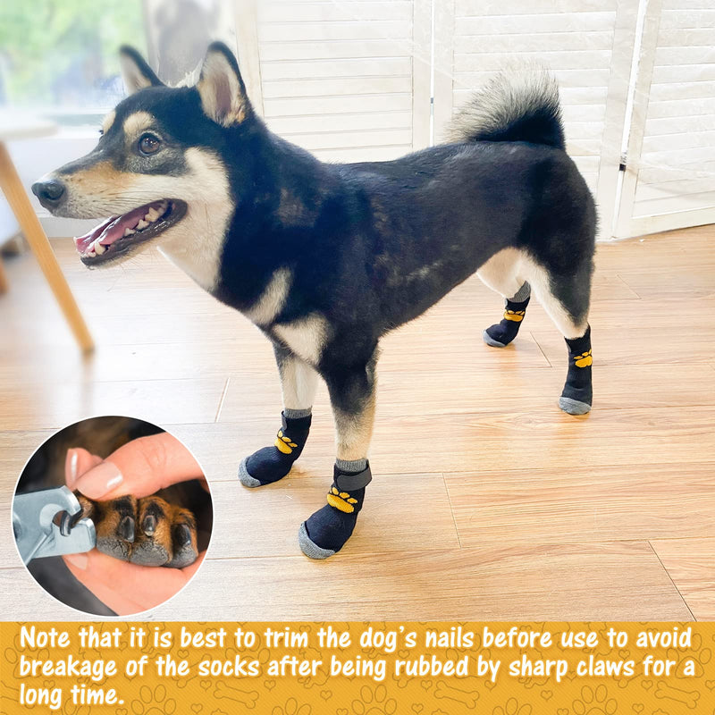 SCIROKKO 3 Pairs Anti-Slip Dog Socks - Adjustable Pet Non-Slip Paw Protection with Paw Pattern for Puppy Doggy Indoor Traction Control Wear on Floor M - Paw width 2.73 in Black - BeesActive Australia