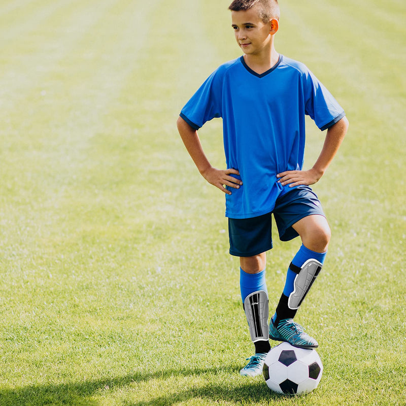Luwint Kids Soccer Shin Guards with Ankle Protection, Comfortable Child Calf Pads Protective Gear Soccer Equipment for 13-18 Yrs Silver+Black Medium - BeesActive Australia