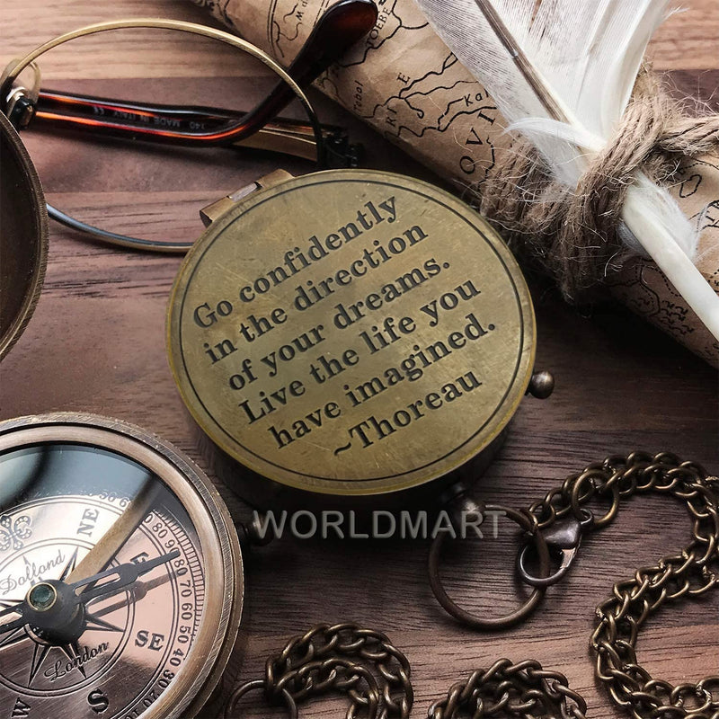 WORLDMART Thoreau's Go Confidently Quote Customized Compass with Leather case, Camping Compass, Boating Compass, Gift Compass, Graduation Day Gifts Confidently-1 - BeesActive Australia