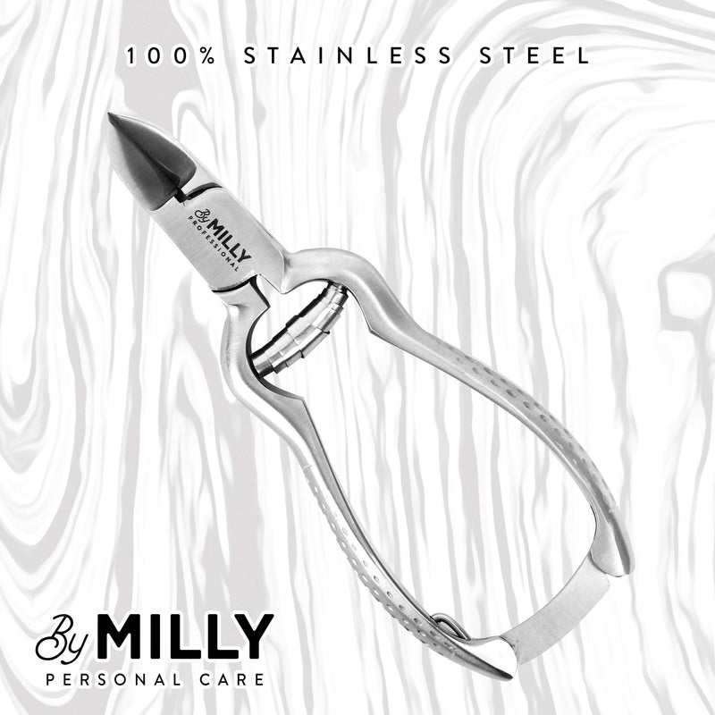 By MILLY Professional Toenail Clippers - All Stainless Steel - Heavy Duty, For Ingrown or Thick Toenails - Essential Pedicure Tool - Toe Nail Cutter - (Silver) Silver - BeesActive Australia