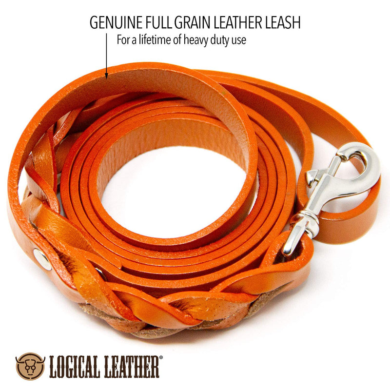 Logical Leather 6 Foot Braided Dog Leash - Heavy Duty Full Grain Leather Lead; Best for Training Orange - BeesActive Australia