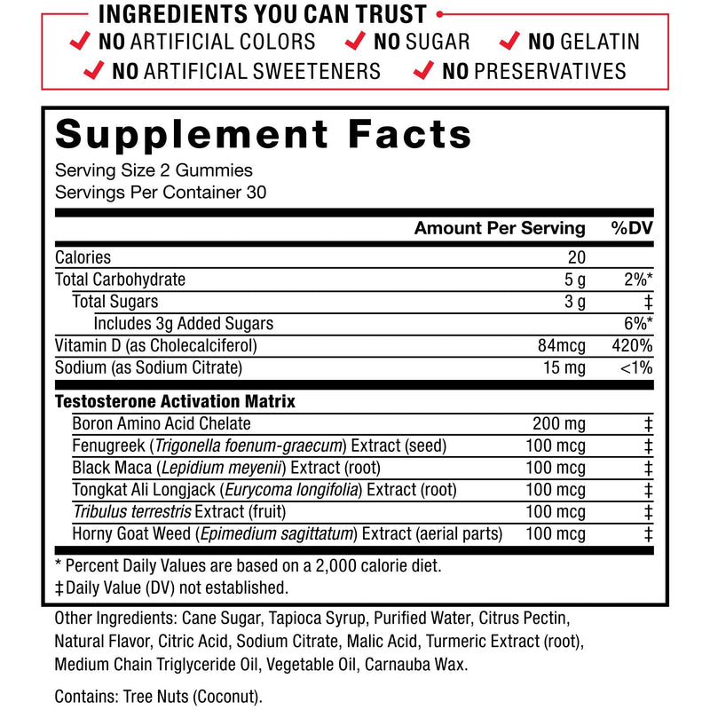 Force Factor Test X180 Gummies Testosterone Booster for Men with Tongkat Ali, Horny Goat Weed, Tribulus Terrestris, Fenugreek, & Black Maca, Supplement Men, Berry Punch, 60 Gummies, 1-Pack 60 Count (Pack of 1) - BeesActive Australia