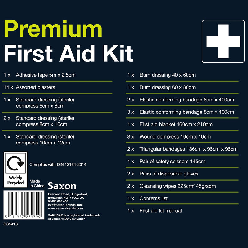 Sakura DIN First Aid Kit SS5418 - Zipped Bag, Comprehensive Kit Ideal for EU Travel - Meets EU Automotive Standards - BeesActive Australia