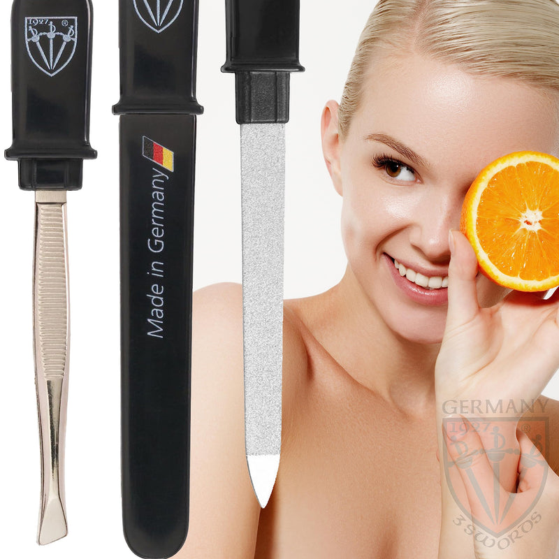 3 Swords Germany brand quality double sided SAPPHIRE POCKET NAIL FILE and POCKET TWEEZERS - Made in Germany Nail File + Tweezers - BeesActive Australia