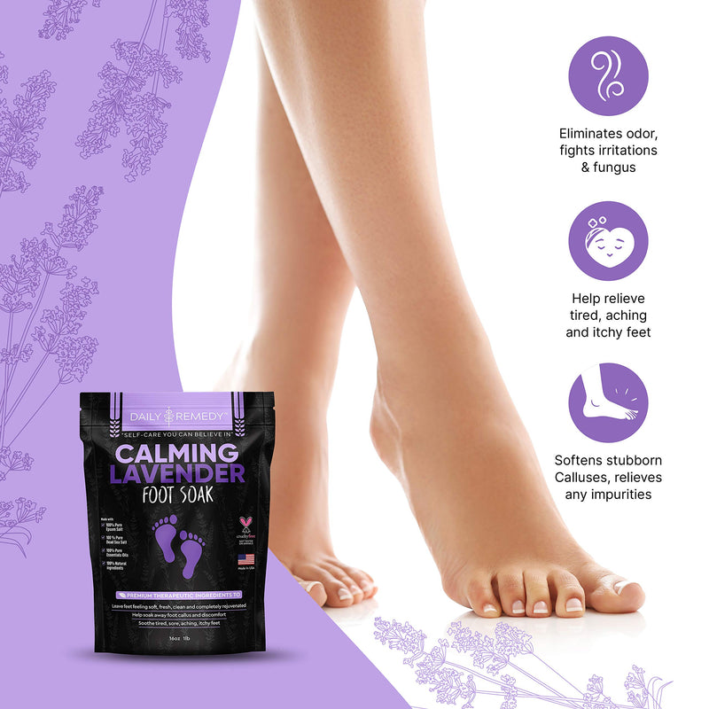 Calming Lavender Foot Soak with Epsom Salt, Made in USA, Antifungal Foot Soak Soothes Sore Tired Feet, Athletes Foot, Stubborn Foot Odor, Softens Calluses & Helps Treat Toenail Fungus, 16 oz 1 lb - BeesActive Australia