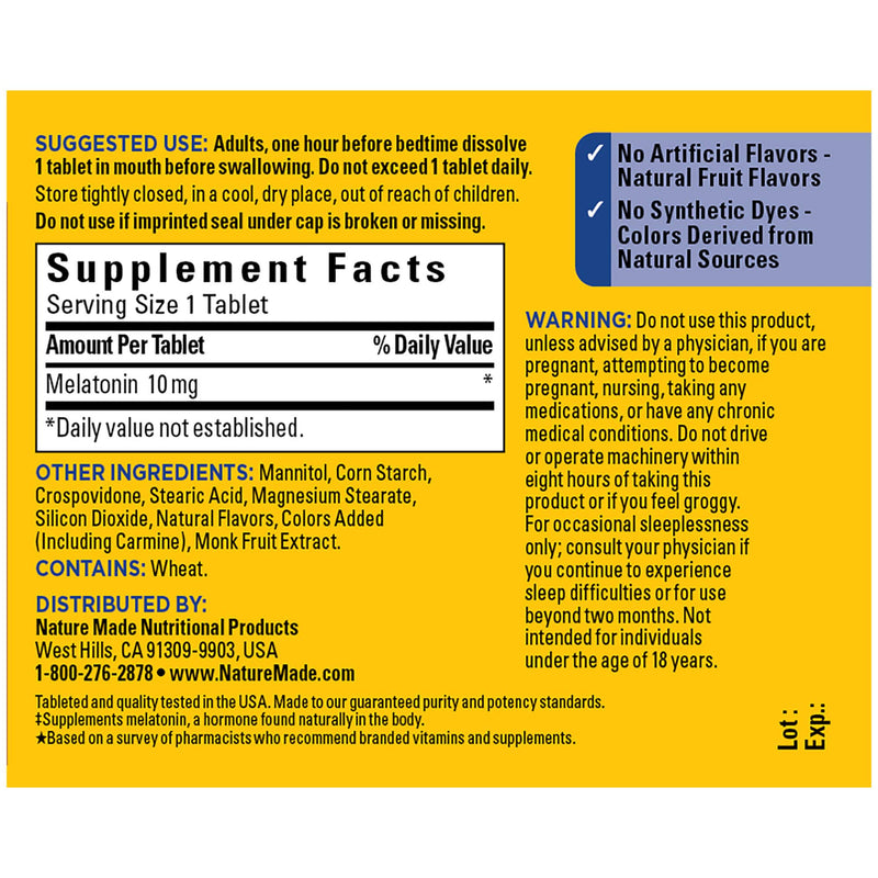 Nature Made Melatonin 10 mg Tablets, Fast Dissolve Sleep Aid, Naturally Helps You Fall Asleep Faster, 45 Count - BeesActive Australia