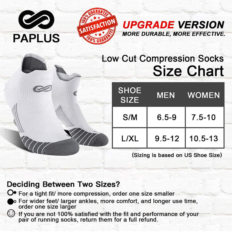 PAPLUS Ankle Compression Sock for Men and Women 2/4/6 Pairs, Low Cut Compression Running Sock with Ankle Support New White(6 Pairs) Small-Medium - BeesActive Australia