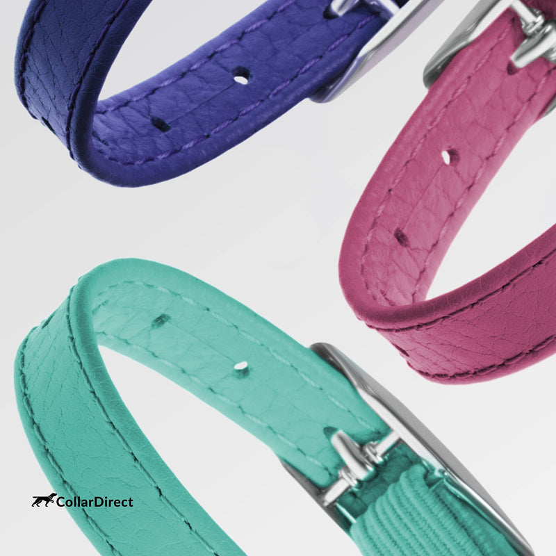 CollarDirect Leather Cat Collar, Cat Safety Collar with Elastic Strap, Kitten Collar for Cat with Bell Black Blue Red Orange Lime Green 9-11 Inch Pink - BeesActive Australia