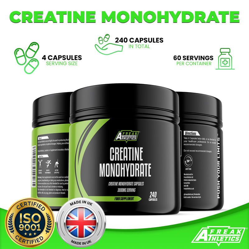 Creatine Monohydrate Capsules 750mg - 240 Creatine Capsules - UK Made Tablets 240 Capsules - BeesActive Australia