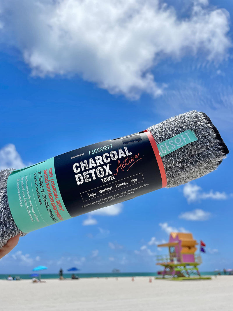 FACESOFT Activated Charcoal | Personal Yoga Sweat Towel: Naturally Infused | Detox Your Skin | Free of Harmful MicroFibers - BeesActive Australia