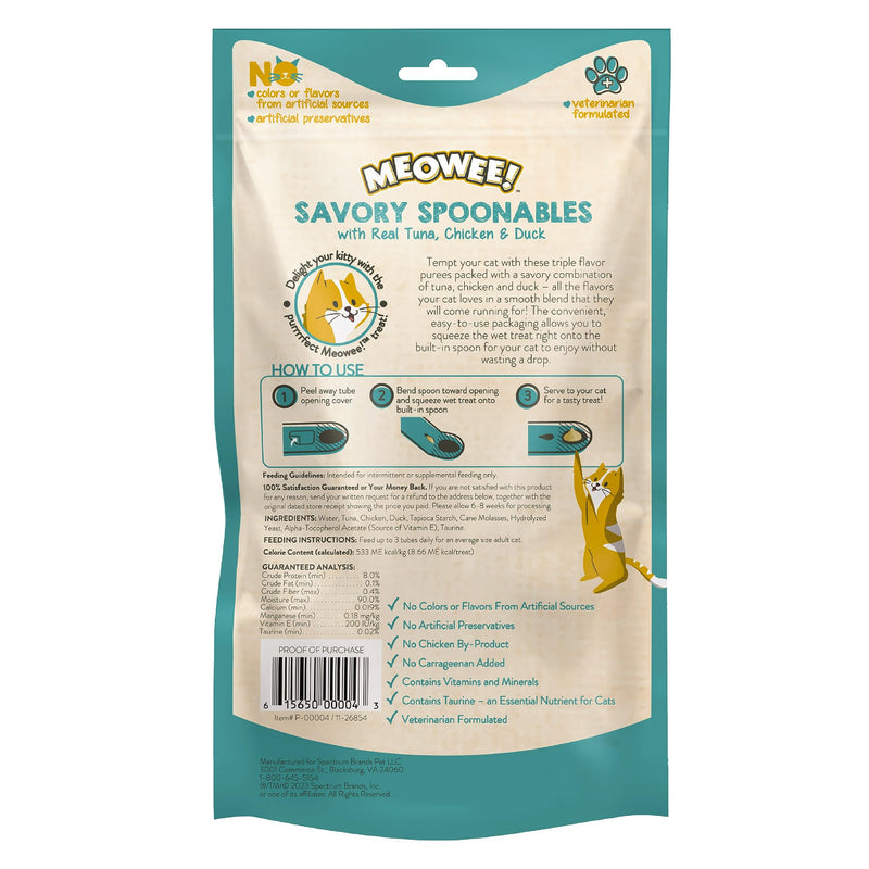 MEOWEE! Savory Spoonables with Real Tuna, Chicken & Duck, 8 Count Tube, Triple Flavor Squeezable Lickable Wet Treats for Cats with Built-in Spoon for Less Mess - BeesActive Australia