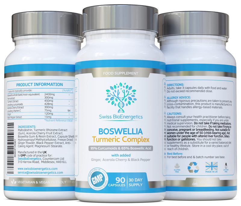 Boswellia & Turmeric Complex � 90 Capsules � containing Minimum 95% Curcumoids & 65% Boswellic Acid - BeesActive Australia