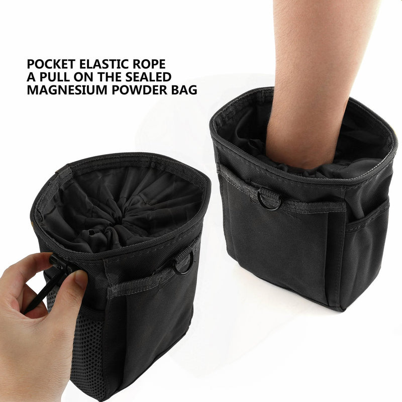 Drawstring Highend Rock Climbing Chalk Bag with a Carabiner Different Pockets for Climbing Bouldering, Gymnastics, Gym Pouch, Cross Fit and Lifting Black - BeesActive Australia