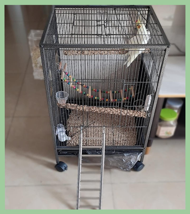 GEKMOR Parrot Ladder 9-Step Stainless Steel Rustproof Metal Nonskid Smooth Portable Bird Cage Ladder with Hooks Cockatiel Stand Ladder for Parrots Parakeets Cockatoos Lovebirds - BeesActive Australia
