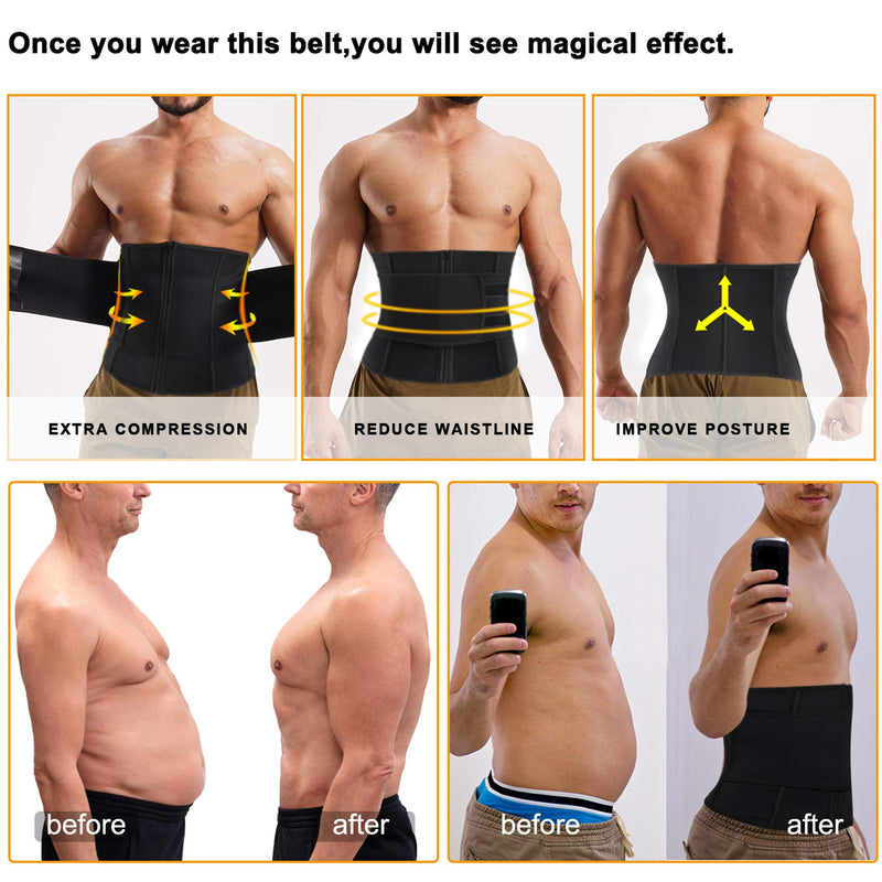 TAILONG Mens Waist Trimmer Belt Neoprene Waist Trainer for Weight Loss Slimming Body Shaper Workout Belly Band Sports Girdles Black Small - BeesActive Australia