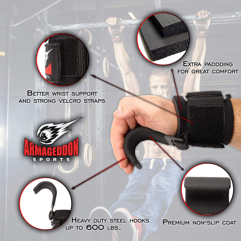 Armageddon Sports Premium Weight Lifting Wrist Hooks Straps for Maximum Grip Support - Deadlift Gloves and Grip Pads Alternative in Fitness Gym Power Training Like Pull Up Deadlifting & Shrugs - BeesActive Australia