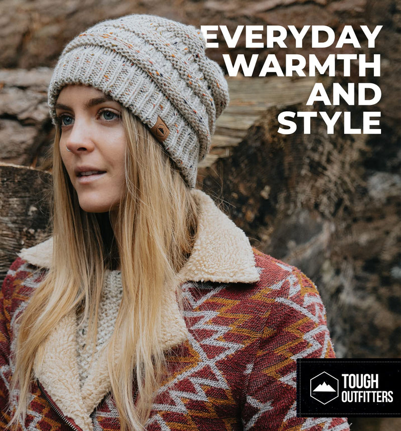 Tough Headwear Womens Beanie Winter Hat - Warm Chunky Cable Knit Hats - Soft Stretch Thick Cute Knitted Cap for Cold Weather Army Green - BeesActive Australia
