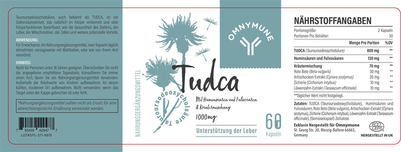 Tudca Liver Support Supplement,Tauroursodeoxycholic Acid Complex 1000mg Per Servings, Bile Salts for Detox Cleanse & Repair,Kidney,Gallbladder,60 Capsules 60 Count (Pack of 1) - BeesActive Australia