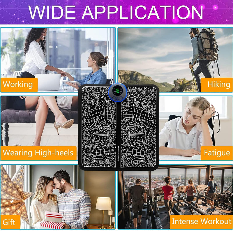 Electric Feet Massager, EMS Foot Massager, Folding Portable Rechargeable Foot Massage Mat, Reflexology Electronic Foot Massager Machine for Pain and Circulation, 8 Modes 19 Intensities Relax Muscles - BeesActive Australia