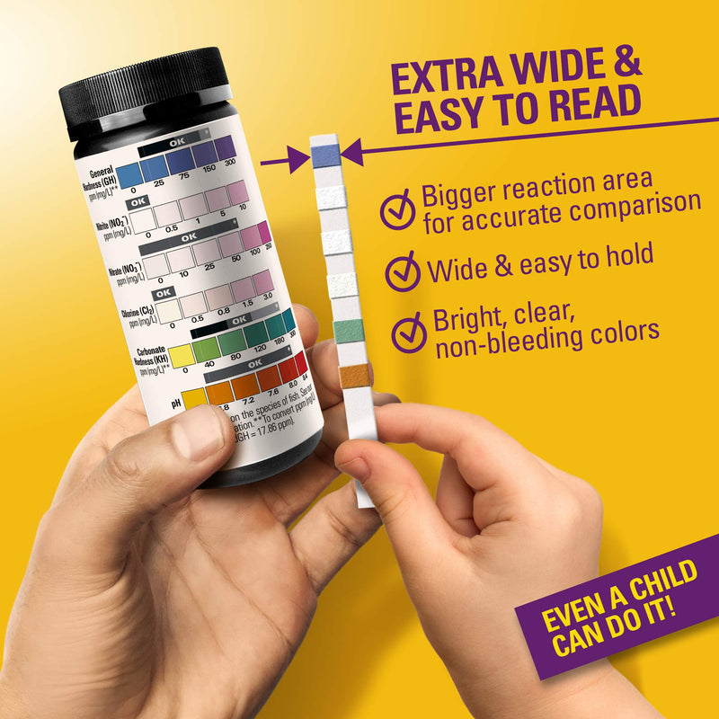 Freshwater Aquarium Test Strips 6 in 1 - Fish Tank Test Kit for Testing pH Nitrite Nitrate Chlorine General & Carbonate Hardness (GH & KH) - Easy to Read Wide Strips & Full Water Testing Guide, 116 Ct - BeesActive Australia