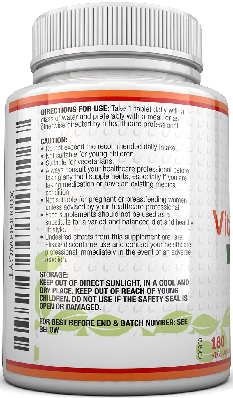 Vitamin B12 1000?g - High Strength B12 Methylcobalamin - 180 Vegetarian Tablets (6 Month Supply) - Made in The UK by Nu U Nutrition - BeesActive Australia