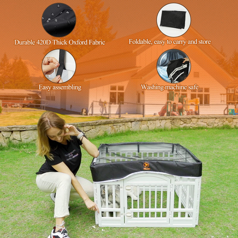 Dog Playpen Mesh Top Cover Pet Play Pen Cover-Keeps Pet Secure from UV Provides Shade Prevents Escape Pet Pen Cover Indoor Outdoor Black Fits 24 32 36 Inch Playpen-[PLAYPEN NOT Included!!!] 36 Inch 4 Panel Black - BeesActive Australia