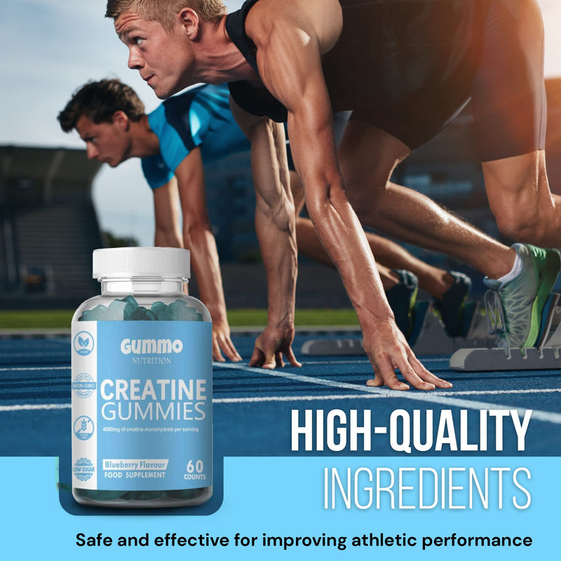 Creatine Monohydrate Gummies 4000mg for Men & Women - 60 Chewable Creatine Gummies (1 Months Supply) - Natural Blueberry Flavoured Creatine, Pre Workout Gym Supplement, Suitable for Vegans - BeesActive Australia
