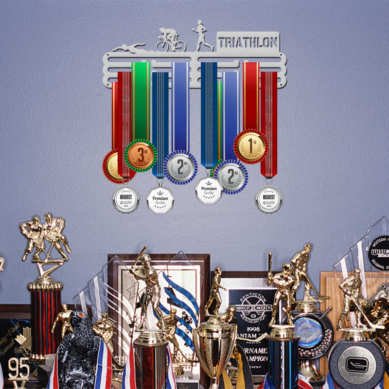 GLOBLELAND Triathlon Medal Holder Display Hanger Rack Frame for Sport Race Girls Pattern Metal Medal Hanger for Triathlon Swimming Running Bicycle Competitions,15.75x6Inches - BeesActive Australia