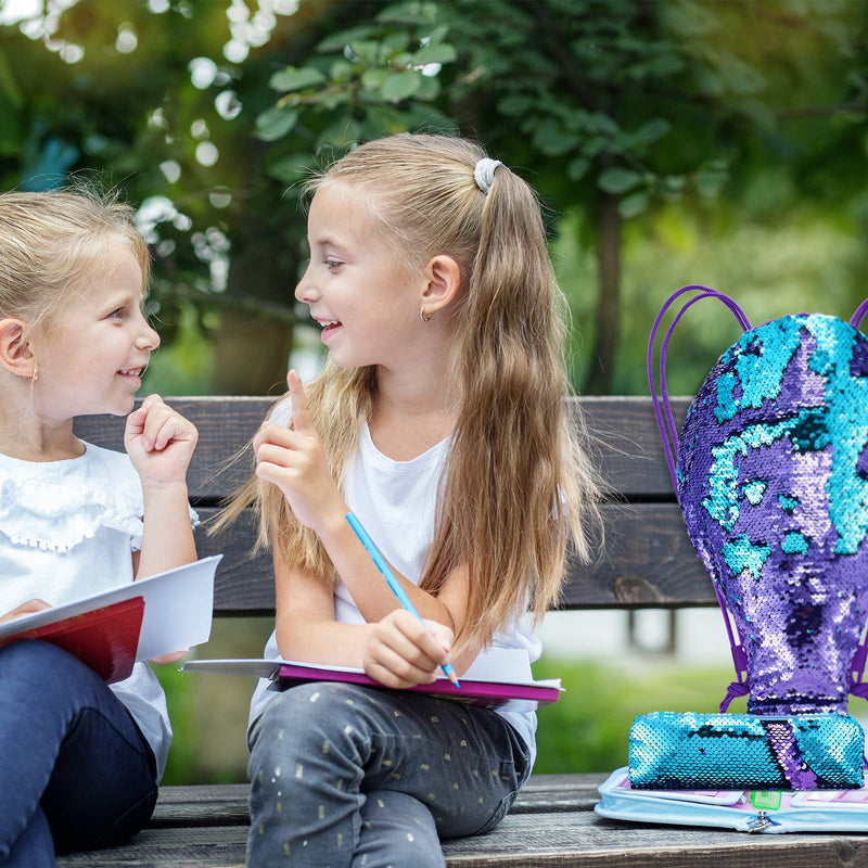 Mermaid Tail Reversible Sequin Drawstring Backpack Bag Kit (Purple and Blue Sequins) Purple and Blue Sequins - BeesActive Australia