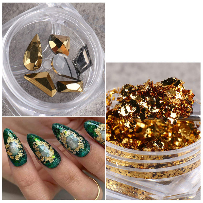 4 Boxes Holographic Nail Art Sequins Kits,3D Nails Glitter Gold Nail Foil Fragments,Laser Star Shining Flakes Nail Supplies,DIY Nail Decorations Accessories for Women Girls - BeesActive Australia