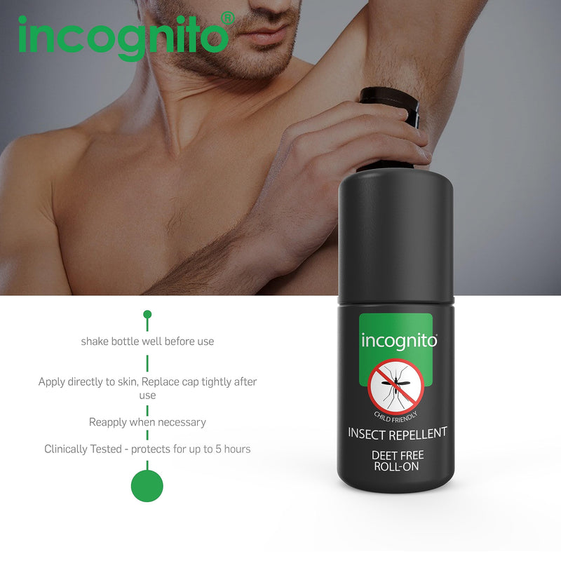 INCOGNITO Insect Repellent Roll on 50 ml - Maximum Strength, Vegan, DEET free formula - Mosquito Repellent and Effective On All Biting Insects - Travel Friendly - Bug Repellent Suitable for Humans, Transparent - BeesActive Australia
