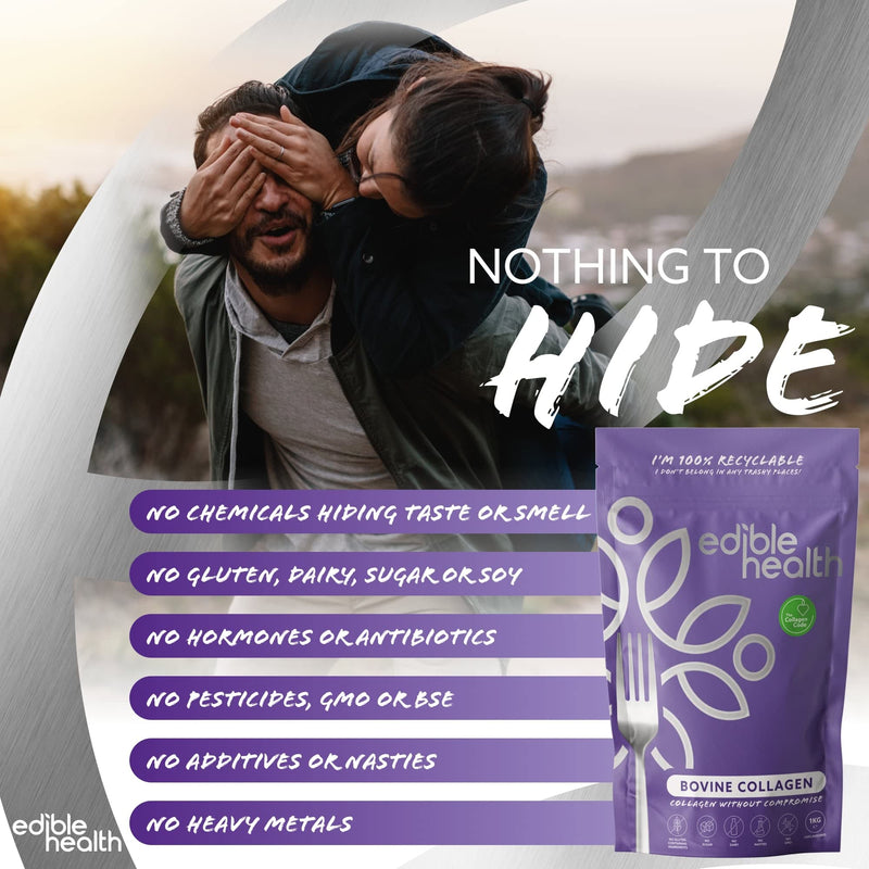 Edible Health - Hydrolysed Bovine Collagen Powder - Types 1 and 3, Protein Peptides, 18 Amino Acids - Paleo, Keto, Kosher, Halal - UK & EU Certified Supplement - 400g Pouch, 30-Day Supply - BeesActive Australia