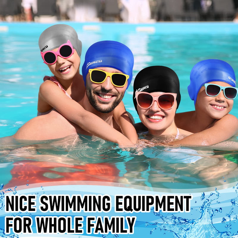 3 Pieces Swim Caps for Kids with 3D Ear Pocket, Swimming Cap Silicone Bathing Swimming Caps with 2 Pairs Ear Plugs Nose Clip for Women Men Kids Teens Adults - BeesActive Australia