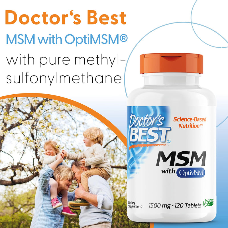 Doctor's Best, MSM, with OptiMSM, 1500 mg, 120 Vegan Tablets, Highly Dosed, Laboratory Tested, SOYA-Free, Gluten-Free, Non-GMO, Natural Sulphur - BeesActive Australia