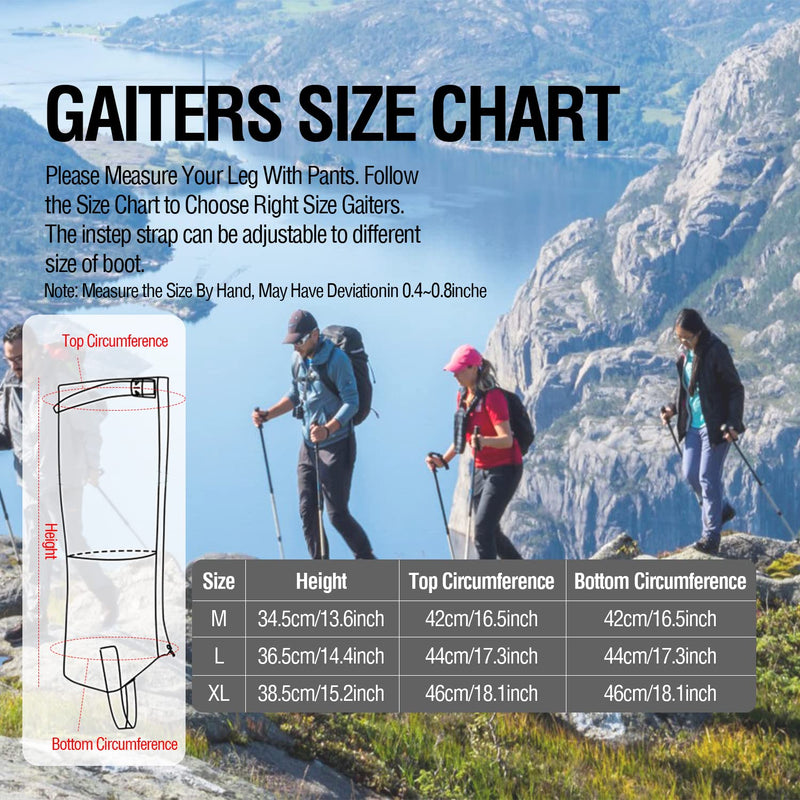 QTECLOR Leg Gaiters Waterproof Snow Boot Gaiters for Snowshoeing, Hiking, Hunting, Running, Motorcycle Anti-Tear Oxford Fabric, TPU Instep Belt Metal Shoelace Hook for Outdoor Black Large - BeesActive Australia