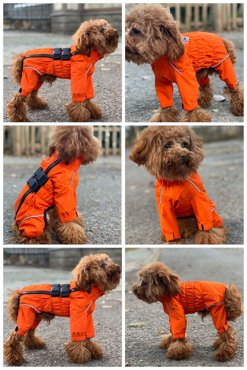 Dogs Waterproof Jacket, Lightweight Waterproof Jacket Reflective Safety Dog Raincoat Windproof Snow-Proof Dog Vest for Small Medium Large Dogs M (back 14") Orange - BeesActive Australia