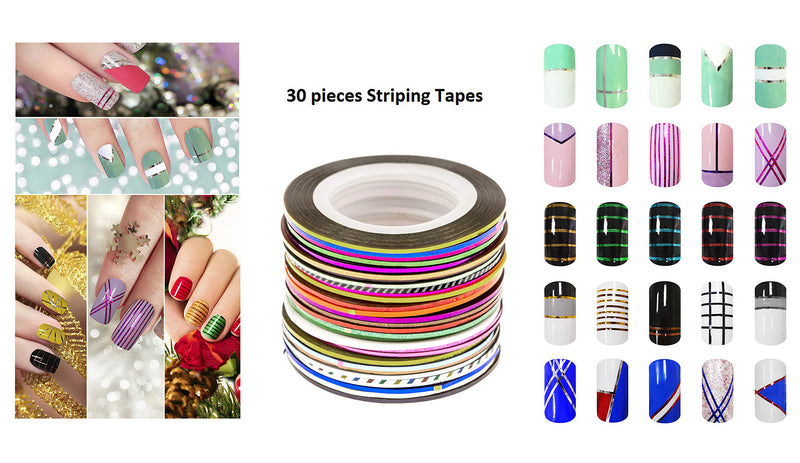 Beaute Galleria Bundle 50 Pieces Nail Art Tool Kit with Pouch - 5 Pieces Dotting Tool Marbleizing Pen (10 Sizes), 15 Pieces Acrylic Gel Detailing Painting Brushes Liners, 30 Pieces Striping Tapes - BeesActive Australia