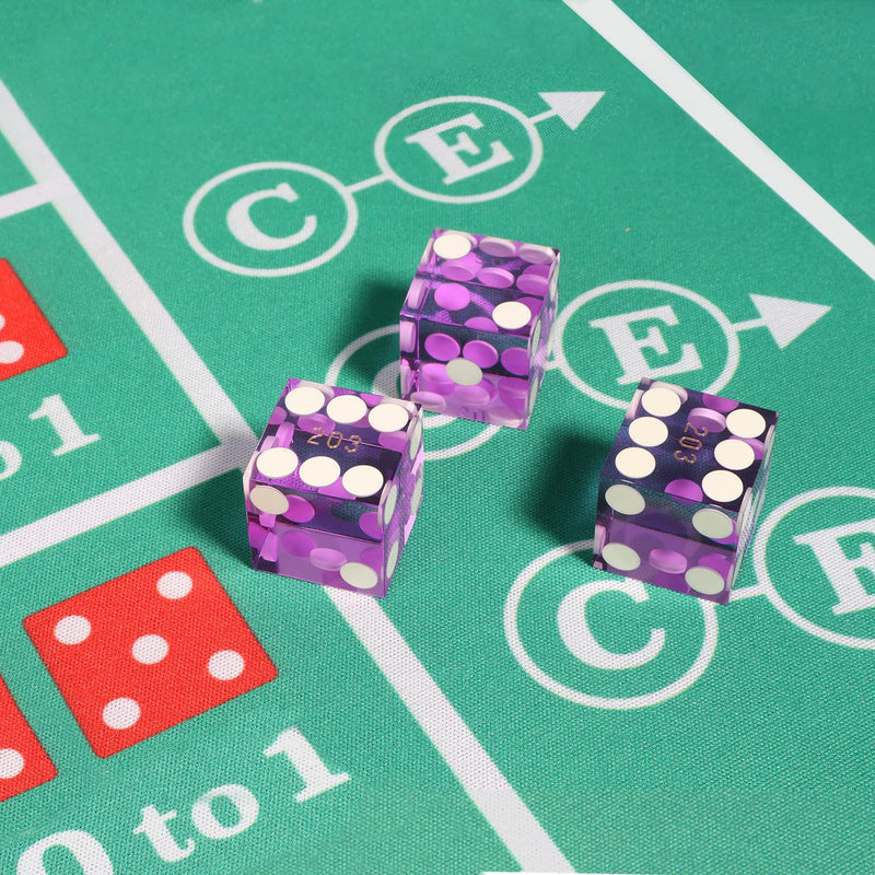 Set of 5 Poker Craps 19mm Serialized Casino Dice - Purple 19mm Purple Casino Dice Set - BeesActive Australia