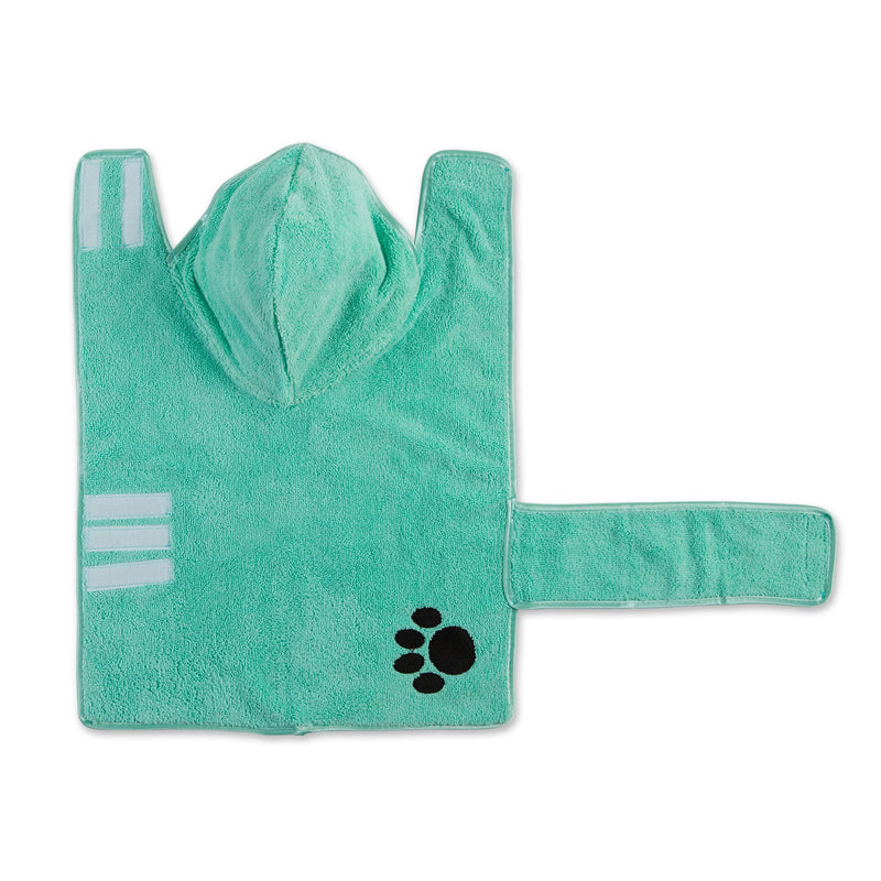 Bone Dry Pet Robe Collection, Embroidered Absorbent Microfiber Bath Robe with Adjustable Closure, for Dogs & Cats, Small, Aqua - BeesActive Australia