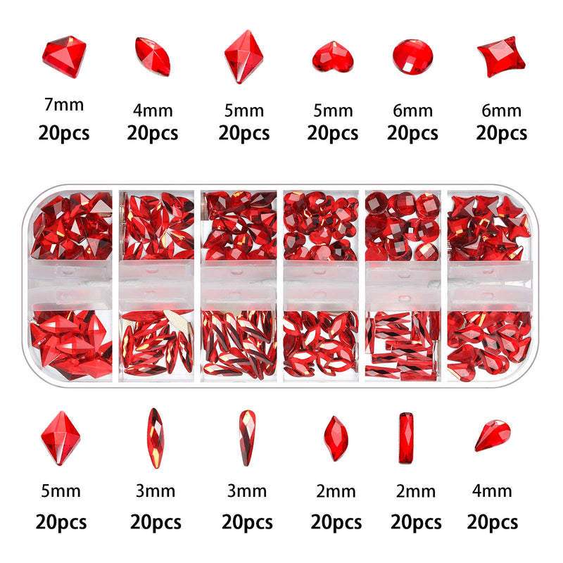 240 Pieces Multi-Shape Red Nail Rhinestones and 2016 Pieces Flatback Nail Gemstones Crystal with Rhinestone Pick Up Pen Tweezer Set for Nail Art Decoration DIY Designed - BeesActive Australia