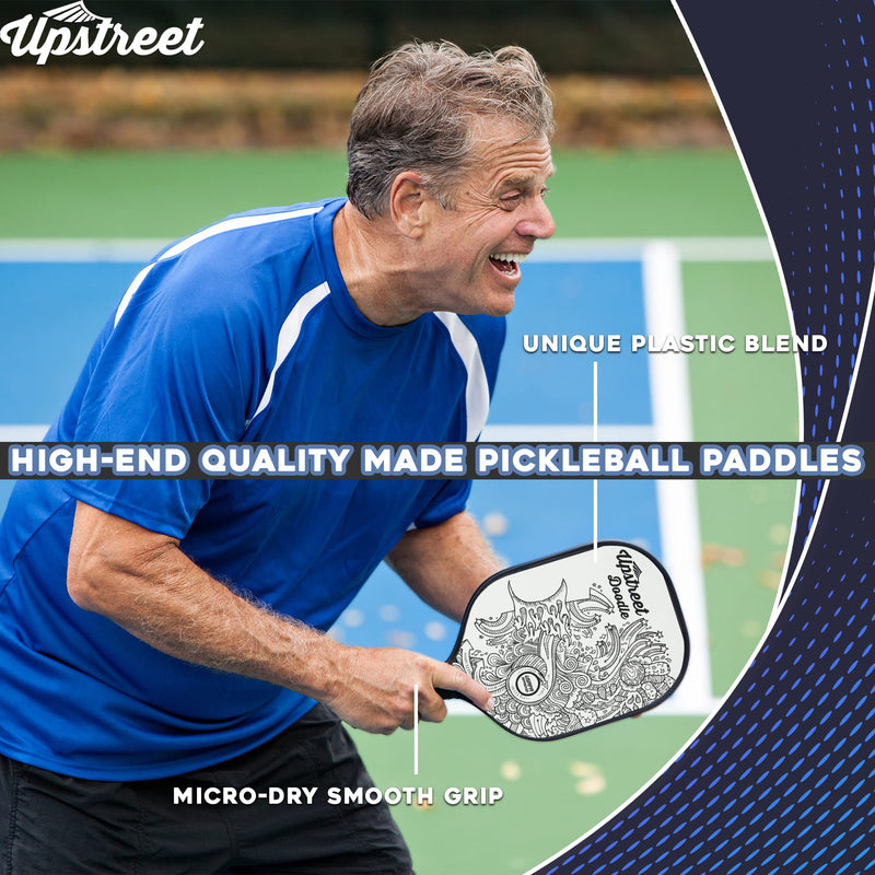 Upstreet Graphite Pickleball Paddle Set | Gold Blue Silver Glitter Cheetah Snakeskin Tiger | Pickleball Rackets Include Padded Cover, Lightweight Honeycomb Composite Pickleball Paddles for Women & Men Doodle White - BeesActive Australia