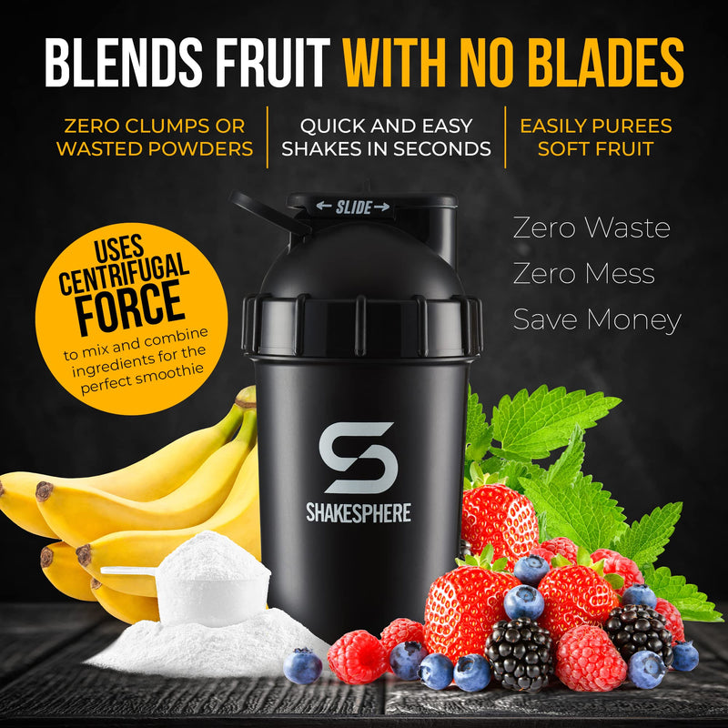 ShakeSphere Tumbler: Protein Shaker Bottle, 700ml - Capsule Shape Mixing - Easy Clean Up - No Blending Ball or Whisk Needed - BPA Free - Mix & Drink Shakes, Smoothies, More - Matte Black/Black Logo Matte Black With Black Logo - BeesActive Australia