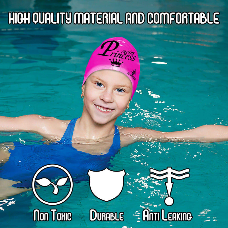 Water Gear Latex Swim Cap - Swimming Caps for Girls Long Hair - Waterproof Swimming Cap for Young Swimmers -Comfortable for Short and Long Hair - Swim Princess Pink - BeesActive Australia