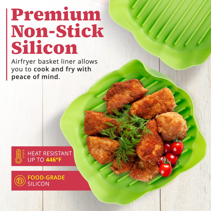 Be First Reusable Silicone Air Fryer Liners - 2 Pack - Non-Stick Airfryer Liners Silicone with Heat Grooves for Even Cooking - BPA-Free and Dishwasher-Safe Air Fryer Silicone Basket (6.3 Inch) 6.3 Inch - BeesActive Australia