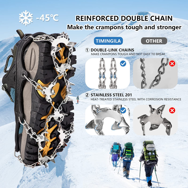 TIMINGILA Ice Cleats Traction, 26 Micro Spikes Crampons for Hiking Boots Shoes Women Men Kids, Traction Snow Grips for Hiking Fishing Walking Climbing Mountaineering Large - BeesActive Australia