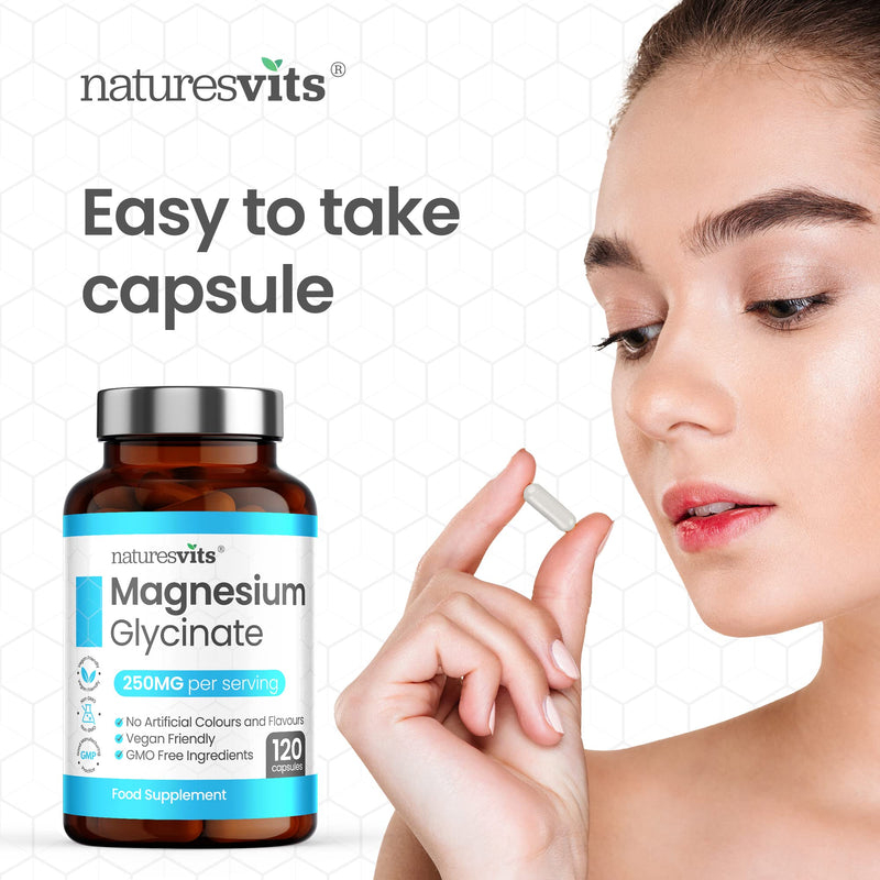 Magnesium Glycinate Capsules, 250 mg - Bisglycinate Natural Night Time Supplement to Promote Sleep and Calm, Reduce Restless Legs and Relieve Muscle Cramps - Suitable for Women and Men - BeesActive Australia