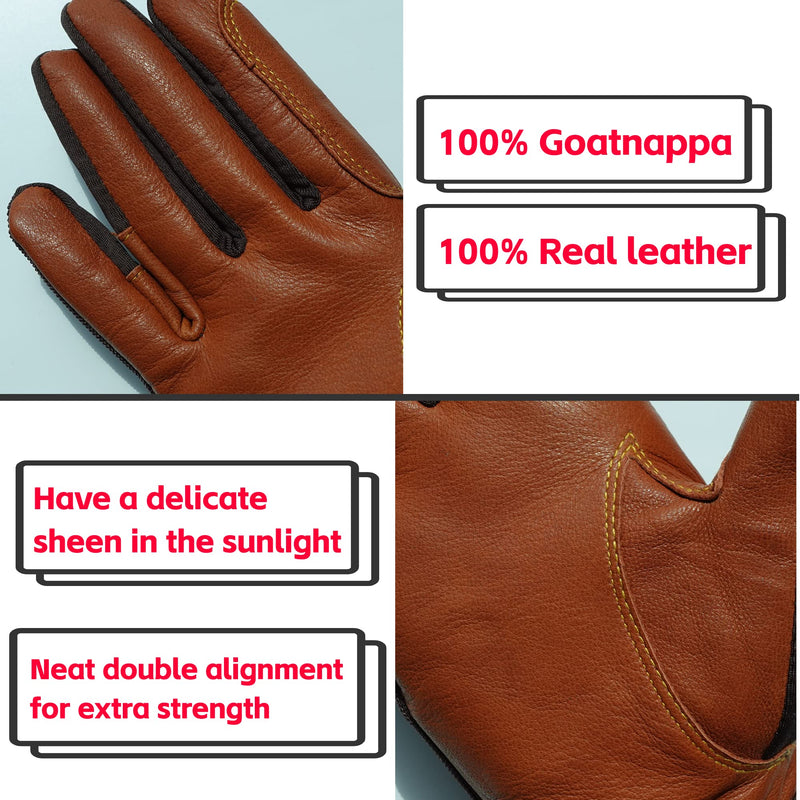 ONNAS 100% Leather Insulated Horse Riding Gloves for Women, Windproof Equestrian Riding Gloves for Ladyies, Breathable Horseback Riding Gloves for Girls Outdoor Cycling Driving Gardening Large Goat Leather Brown - BeesActive Australia