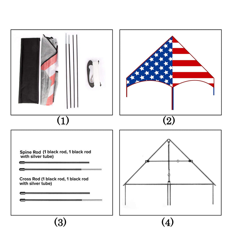 JEKOSEN 50" Patriotic American Flag Large Delta Kite for Kids and Adults Single Line with 58" Tail String Easy to Fly for Beach Trip Park Family Outdoor Games and Activities Red/Blue/White - BeesActive Australia