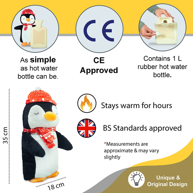 Things2KeepUWarm Cute Plush and Cuddly Animal Hot Water Bottles (Penguin with Scarf) Penguin With Scarf - BeesActive Australia