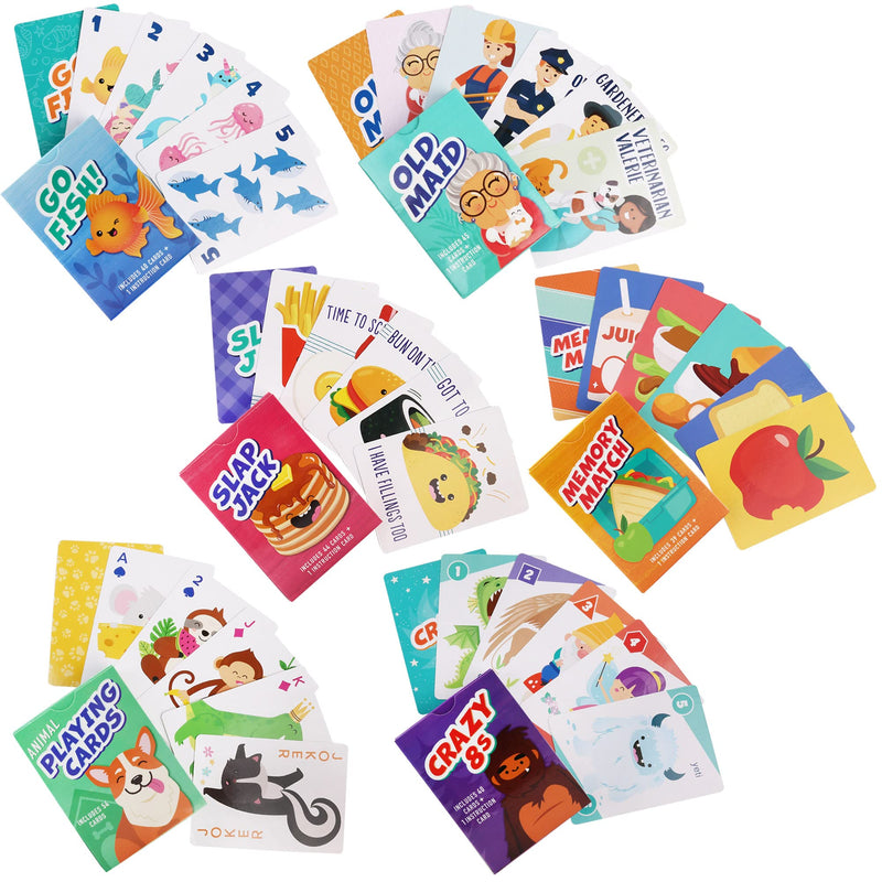 LotFancy Card Games for Kids, 6 Decks, Include Go Fish, Old Maid, Crazy Eights, Memory Match, Slap Jack, Animal Playing Cards - BeesActive Australia